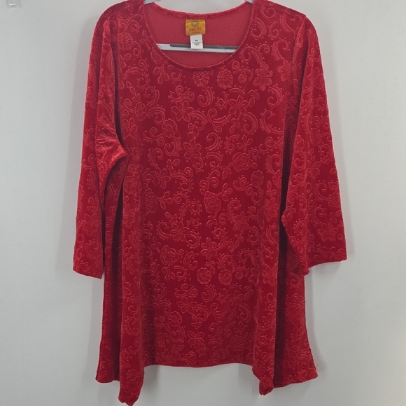 Ruby Rd Elegant Red Velvety Floral Tunic - Picture 15 of 16